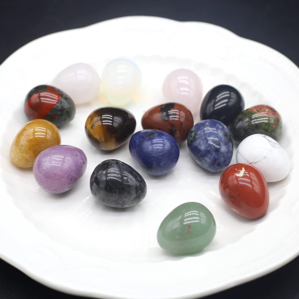 QSLLER 10PCS Egg Statue Natural Stone Decoracion Rose Quartz Amethyst Gemstones Mineral Yoga Healing Crystals Stone Ornament Room Decor