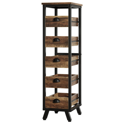 Tribesigns Wood Fruit and Vegetable Storage Rack, 5-Tier Narrow Snack Stand Kitchen Stand Fruit Basket, Pull-Out Utility Organizer for Kitchen, Living Room, Rustic Brown