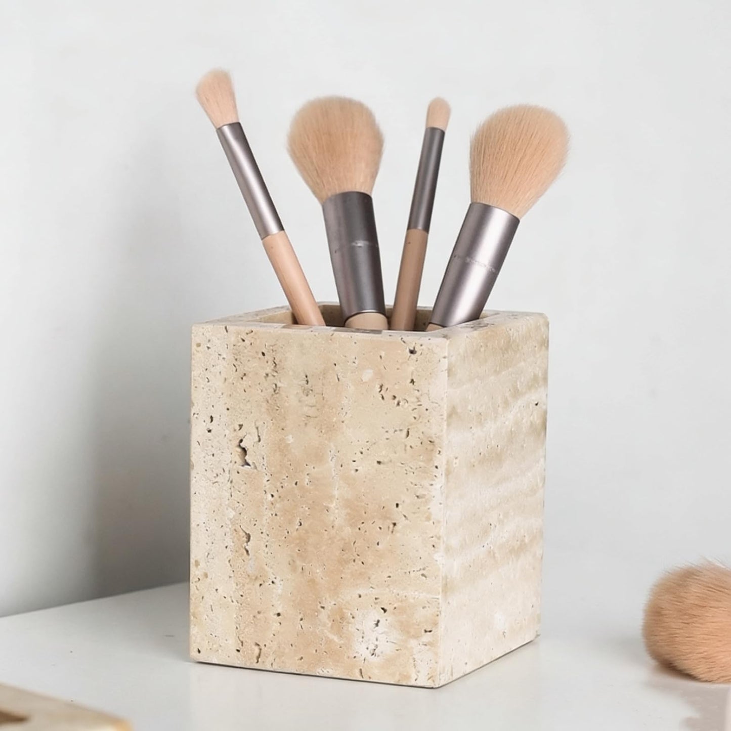 Voodefy Travertine Toothbrush Holder: Travertine Pen Holder - Marble Brush Holder - Marble Organizer for Vanity - Candle Organizer - Utensil Holder for Bathroom,Office and Home