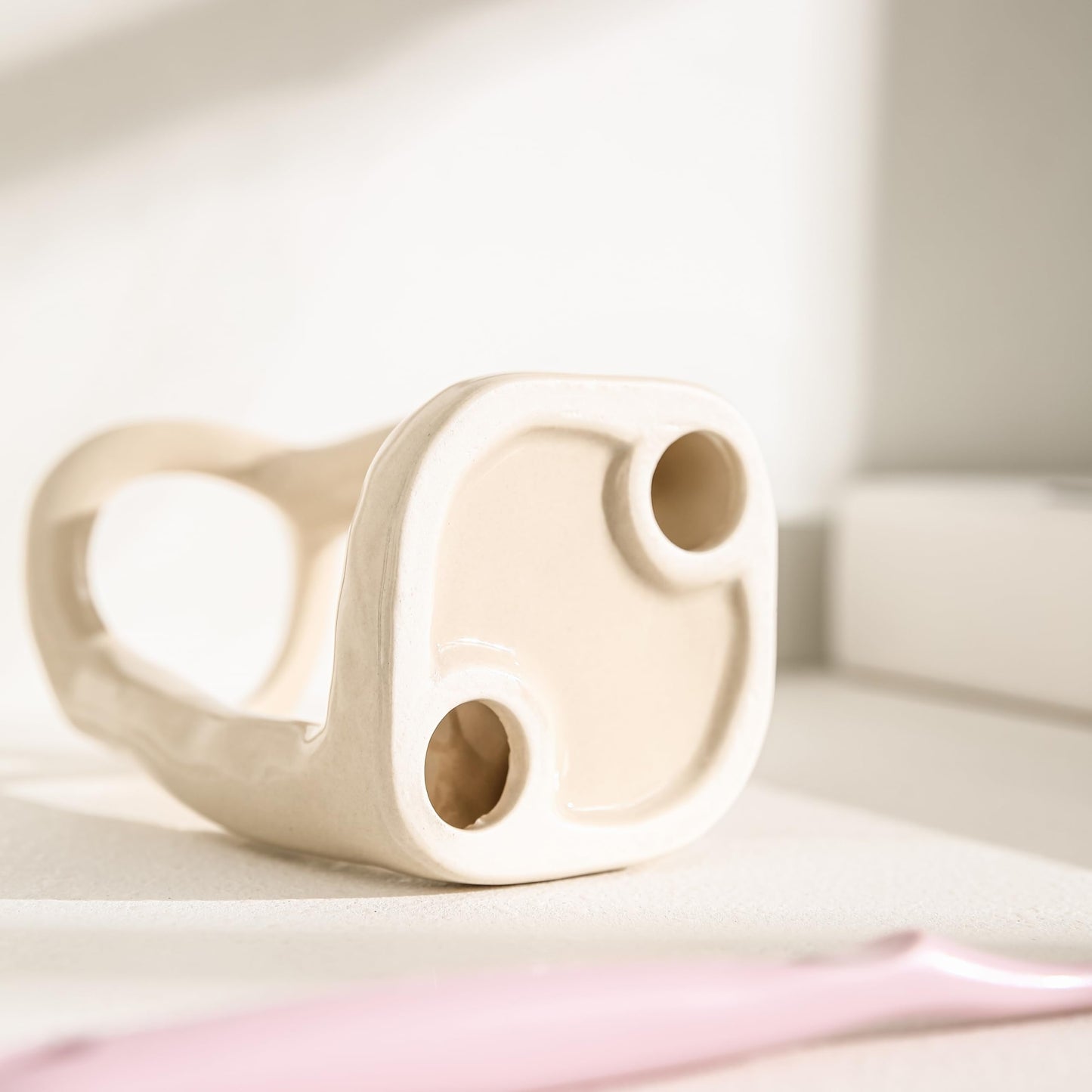 East–BrightenZF Handmade Ceramic Holder Stand for Toothbrushes, Makeup Brushes, and Pens - Minimalist Design for Bathroom Vanity and Countertops Decor (Milky White)