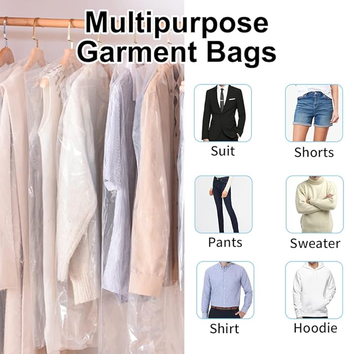 BEISHIDA 120PCS 35.5 Inch Plastic Garment Bag-Plastic Clear Dry Cleaner Laundry