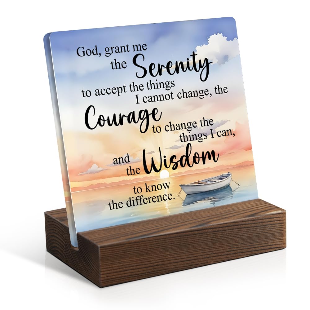 Juogg God Grant Me The Serenity Acrylic Sign with Wooden Stand, Funny Serenity Prayer Gifts for Women Men, Sobriety Gifts for Friends, Recovery Gifts Mental Health Gifts for Women Coworker Sister