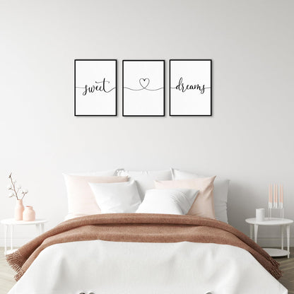 Sweet Dreams Wall Decor Above Bed: 3 Piece Modern Farmhouse Bedroom Art Set, Minimalist Black and White Framed Signs, Rustic Country Wall Art for Master Bedroom Guest Room, 12x16 Inches