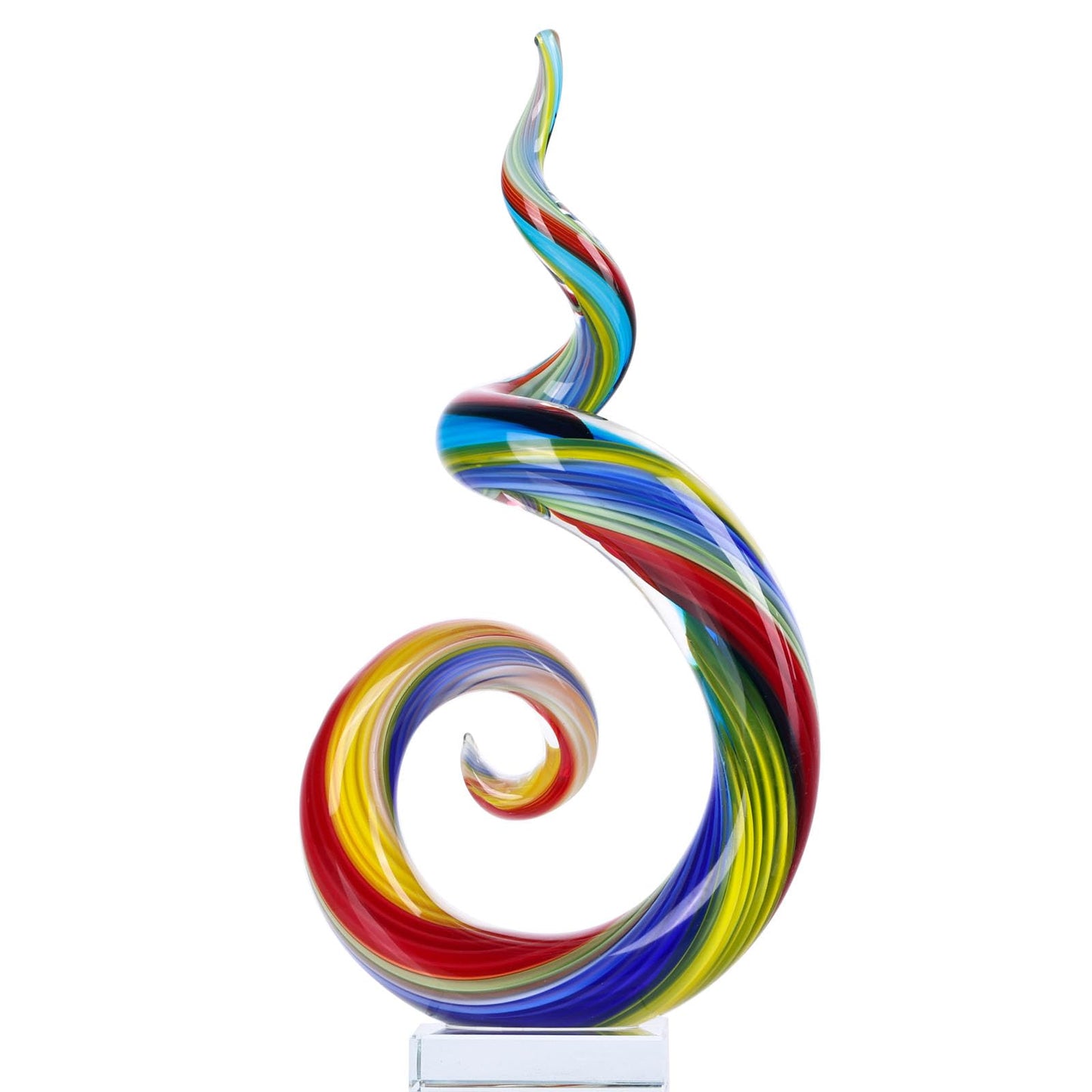 XMGZQ 13.7" Colour Hand-Blown Art Glass Sculpture,Abstract Rainbow Swirl Style Sea Glass Statue and Figurine,Coastal Ocean Nautical Home Decor,Shelf,TV Stand,Tabletop Centerpieces,Wonderful Gift