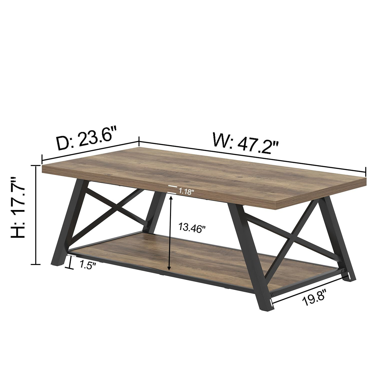 EXCEFUR Modern Coffee Table, Rectangle Center Table for Living Room with Storage Shelf, Industrial Wood and Metal Cocktail Tea Table, Rustic Oak, 47 Inch