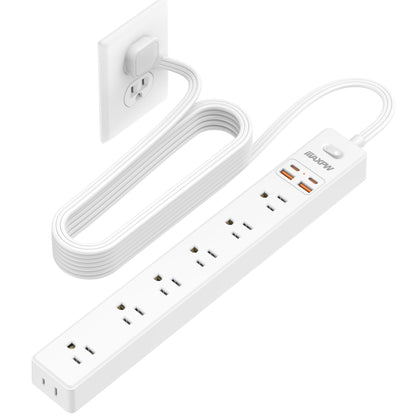 2 Pack Power Strip Surge Protector - 7 Outlets 4 USB Ports (2 USB C), 6 Ft Ultra Thin Flat Plug Extension Cord, 1875W/15A, 1700 Joules, Wall Mount for Home Office Dorm, White