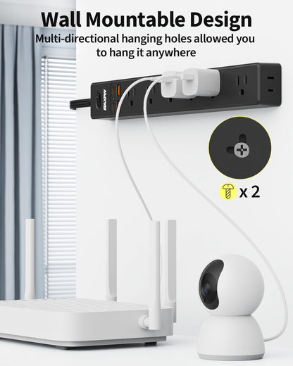 2 Pack Power Strip Surge Protector - 7 Outlets 4 USB Ports (2 USB C), 6 Ft Ultra Thin Flat Plug Extension Cord, 1875W/15A, 1700 Joules, Wall Mount for Home Office Dorm, White