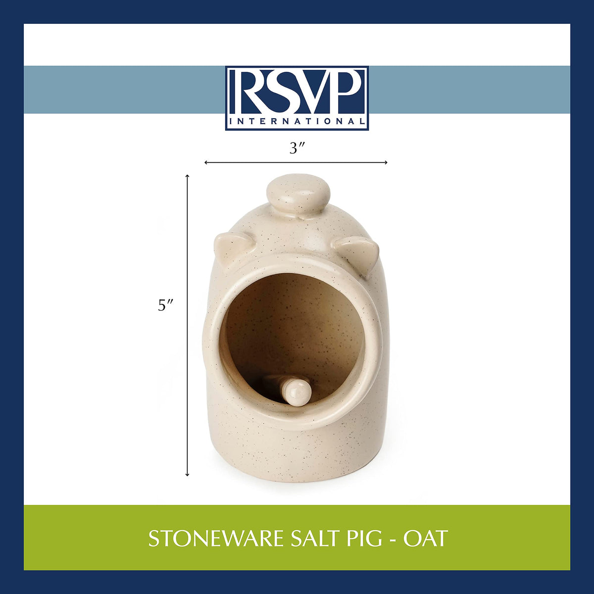RSVP International Stoneware Salt Pig and Spoon Set, Wide Mouth, Dishwasher Safe, 3x3.25x5", Oatmeal