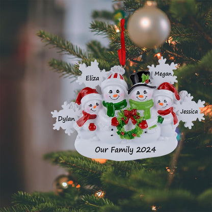 Snowman Family of 4 Personalized Christmas Tree Ornament 2025 Custom Family Keepsake Gift for Grandparents, Parents, Kids, Neighbors