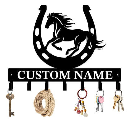 peanut case Personalized Farm Horse Keys Hooks,Custom Name Metal Cowboy Horse Art Keys Hooks,Metal Horse Lover Wall Home Storage Decorative Keys Hooks,Key Holder Hooks for Wall (Style B)