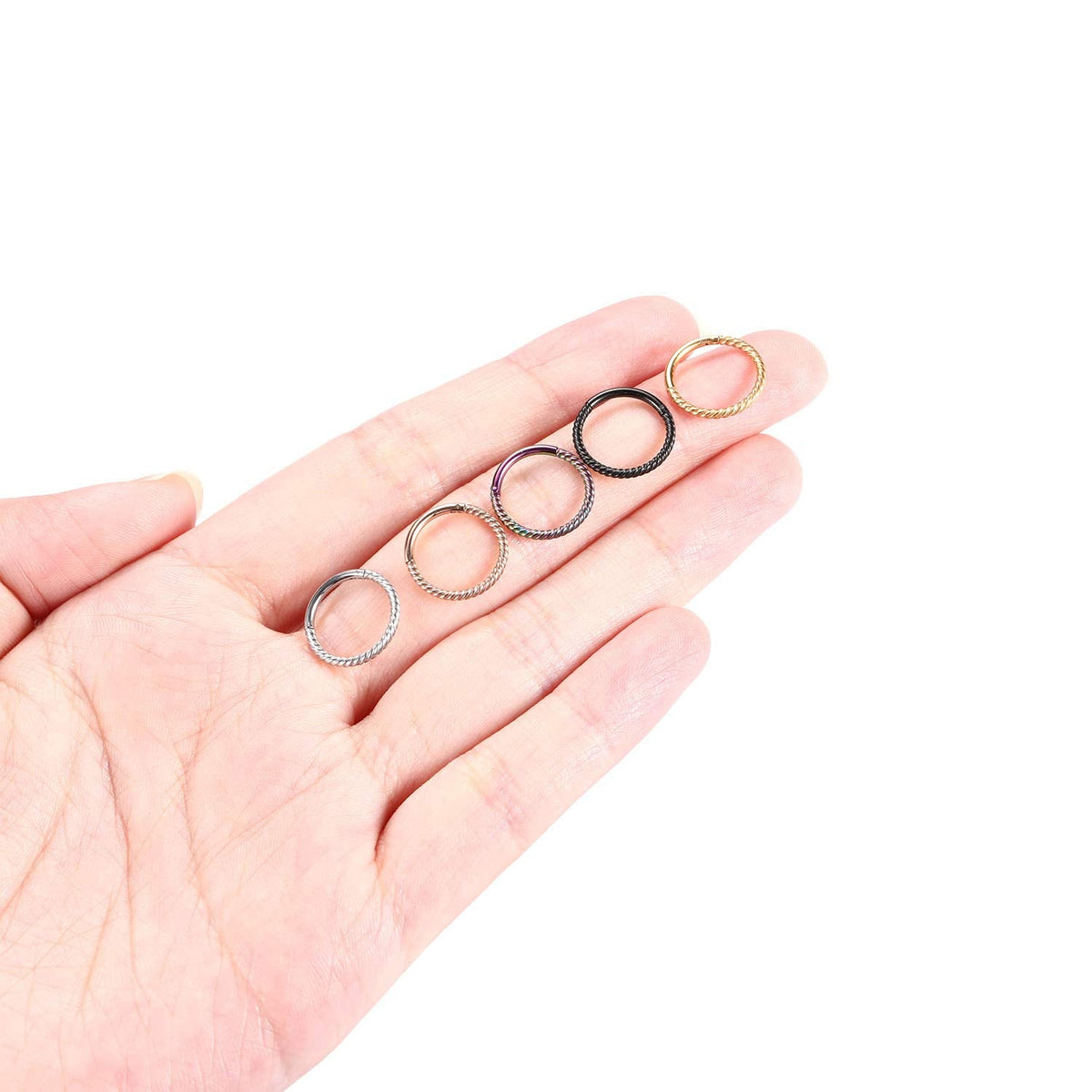 Rose Gold Septum Jewelry - 18 Gauge Seamless Septum Clicker & Nose Ring Hoop - 8mm, 18g Cartilage Earring & Lip Rings - Surgical Steel Helix Earrings - Nose Piercing Jewelry