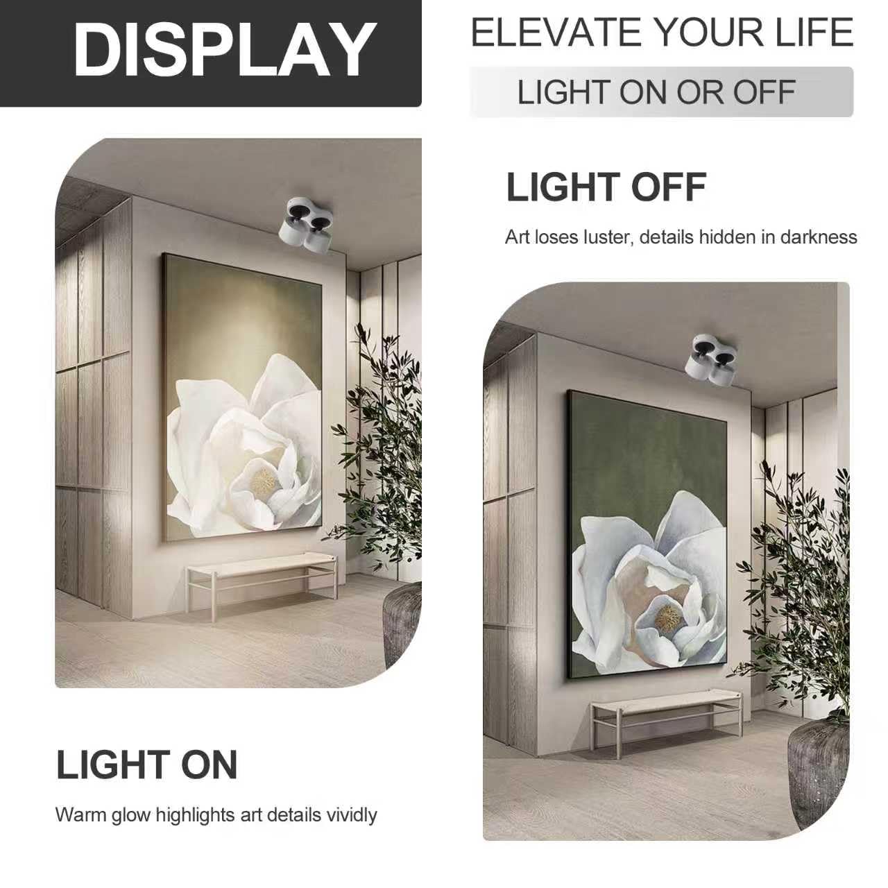 HITOO Ceiling Spot Lights Indoor, Ceiling Accent Lights 3000-6000K Selectable, 20W Dual Head LED Spot Lights, CRI 98, 220° Directional, White Ceiling Spotlight for Kitchen, Plant, Living Room