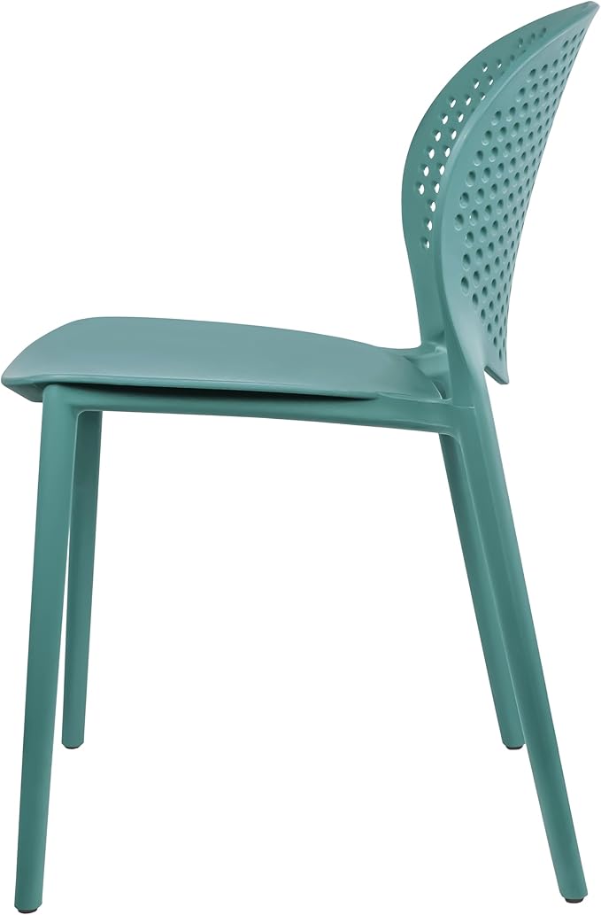 2xhome Set of 3 Patio Dining Chairs | Modern Stackable Outdoor Pool Side Chair | Weather Resistant Plastic for Yard, Porch, Balcony, Kitchen, Teal