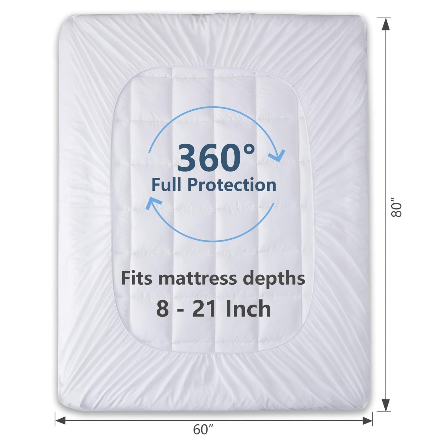 CozyLux Queen Size Mattress Pad Pillow Top Cotton Cooling Mattress Topper 8-21" Deep Pocket Mattress Cover Quilted Fitted Cooling 450GSM Mattress Protector (60x80 inch,White)