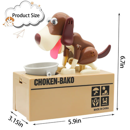 Hungry Dog Piggy Bank, Cute Dogs Steals Coins Like Magic Coin Munching Toy Money Box Birthday Gift for Kids