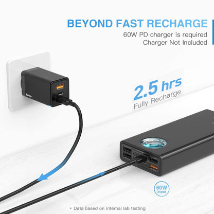 Baseus 30000mAh 65W Portable Charger, Laptop Power Bank with Digital Display, 7-Ports for MacBook Pro/Air, iPhone 16/15/14, iPad, Samsung Galaxy, Steam Deck, ASUS ROG Ally - PD3.0/QC4.0 (Black)