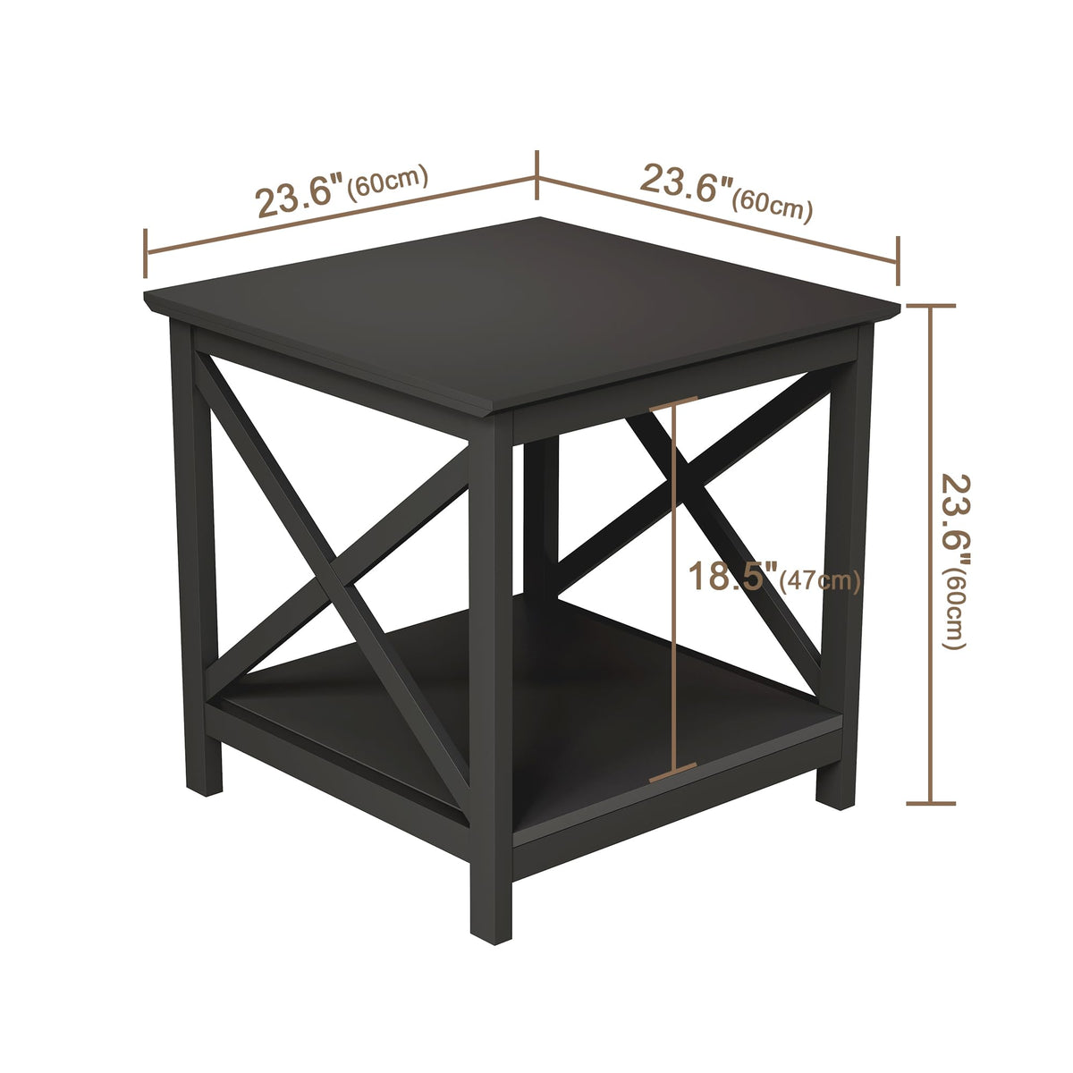 ChooChoo End Table, 24 Inch End Table with 2-Tier Storage Shelf, Side Table for Living Room, Wood Nightstand for Bedroom, Office, Painted Surface, Black