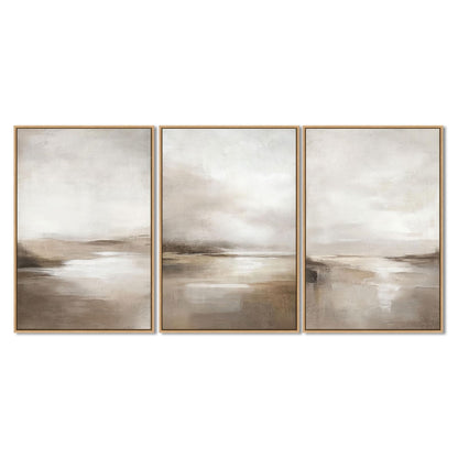 SAFERRYHOME Neutral Abstract Framed Wall Art - Minimalist Modern Nordic Calm Canvas Print Set, Landscape Shapes Earth Tone Illustrations Decor for Living Room, Bedroom - 3 Panels 16x24 Inch