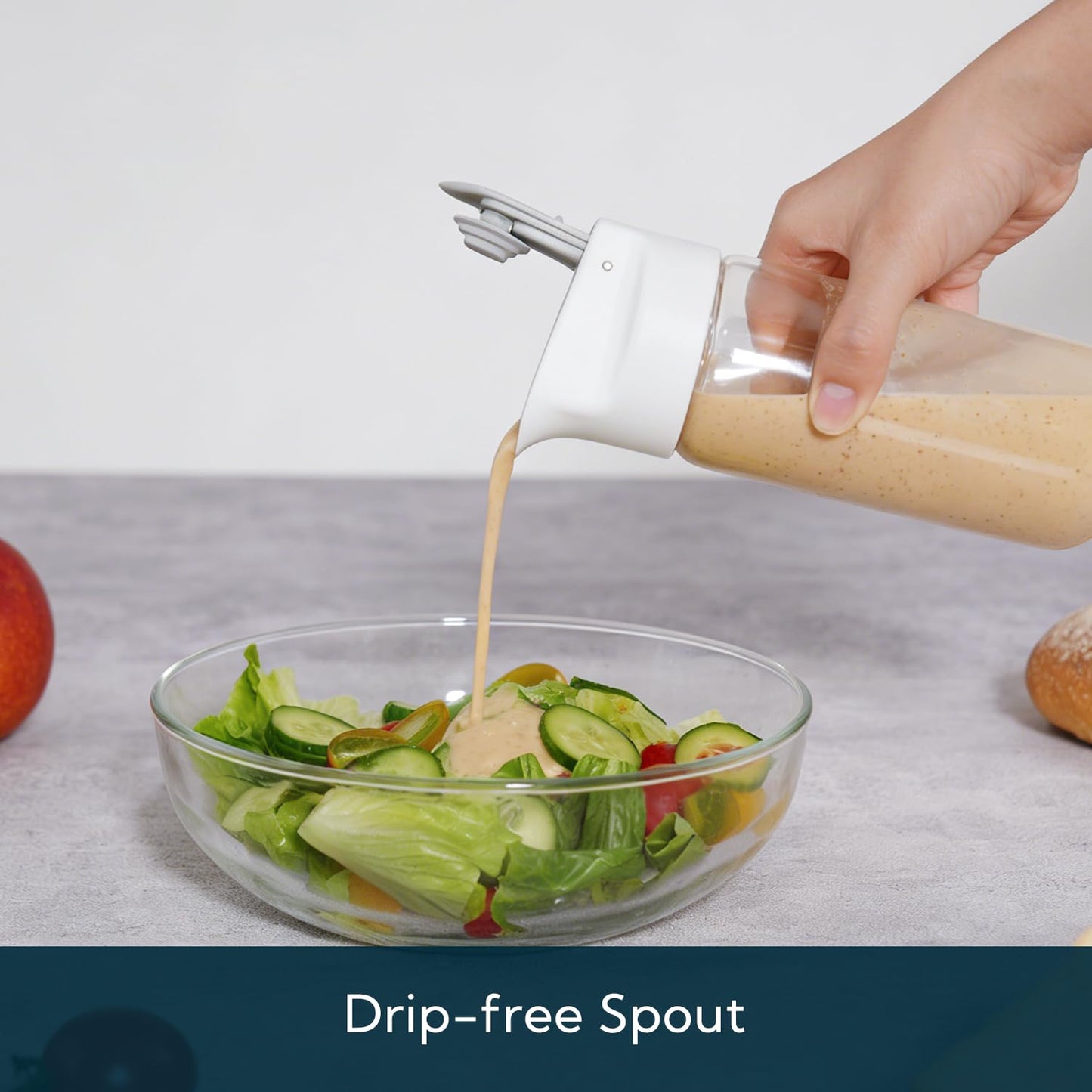 KITCHENDAO Glass Salad Dressing Shaker Bottle with Fresh-Keeping Lock Mechanism, Drip-free Spout, 12 oz Homemade Oil and Vinegar Salad Dressing Container Mixer Dispenser, Dishwasher Safe