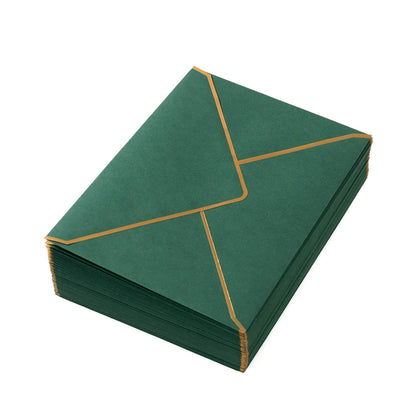 100 Pack A7 Envelopes 5 x 7 Card Envelopes V Flap with Gold Border for Office, Wedding Gift Cards, Invitations, Graduation, Baby Shower, Parties (5.32 x 7.28 Inches, Dark Green)