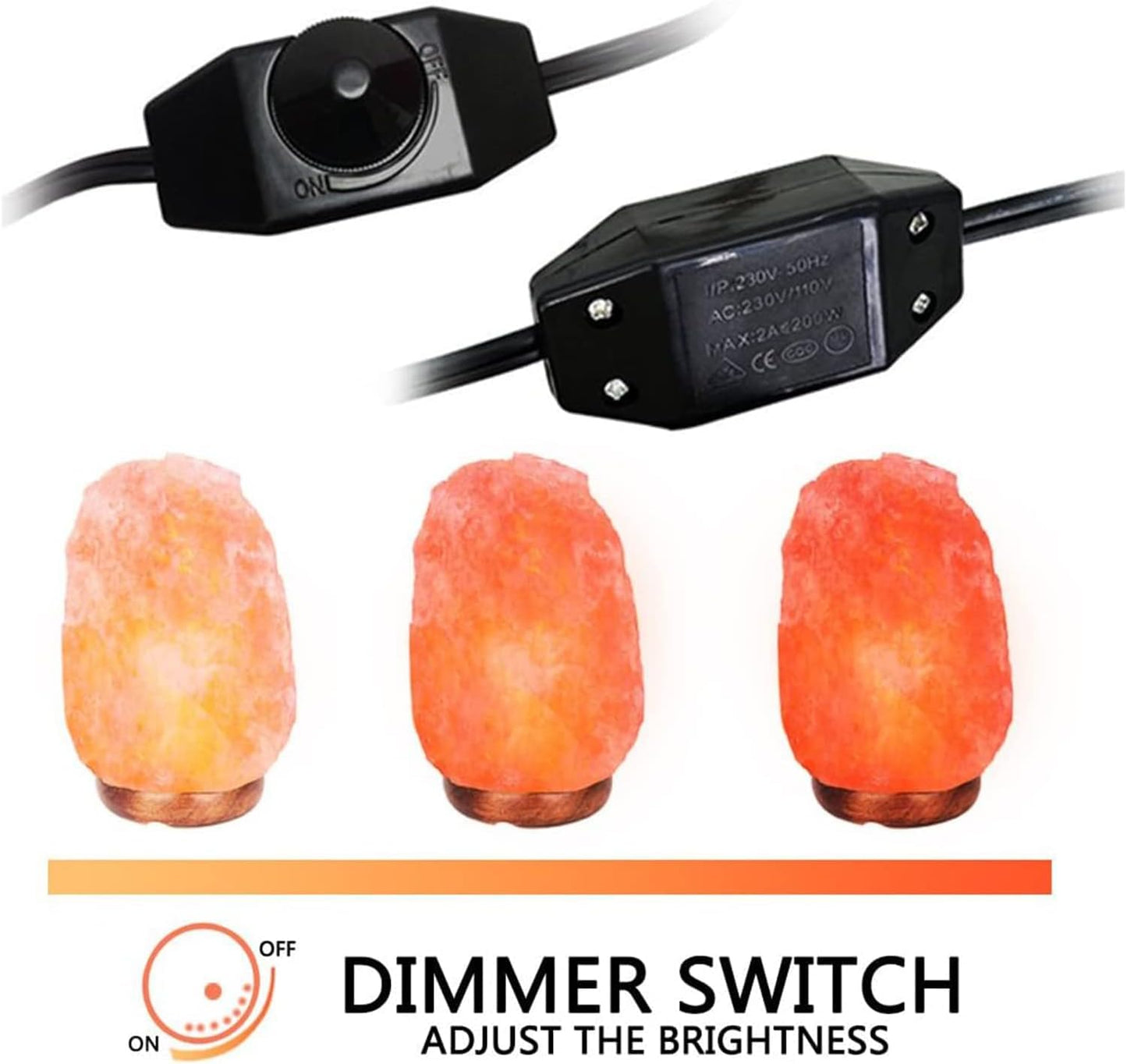 Tiqian 2-Pack Salt Lamp Cord Replacement, 5-Foot Long with Dimmer Switch, E12 Base, 15W LED Warm White Bulbs (6-Pack)