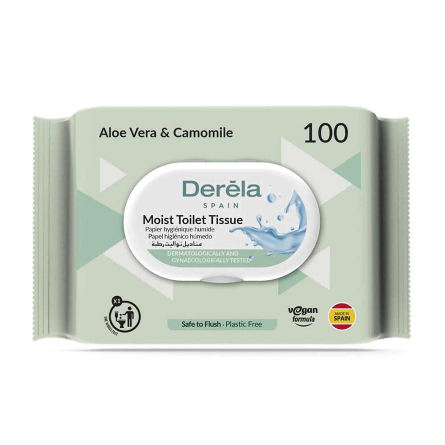 Derela WC Flushable Toilet Paper Wet Wipes - Dermatologically Tested / PH Neutral for The Skin (400 Wipes / 4 Packs)