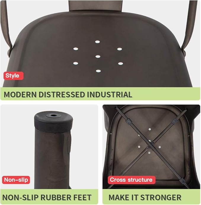 FDW | Set of 4 Metal Dining Chairs | Bronze | Stackable Tolix Side Chairs with Backrest | Scratch-Resistant | Non-Slip Feet | Indoor/Outdoor Use | 330 lbs Capacity | Ideal for Kitchen & Restaurant