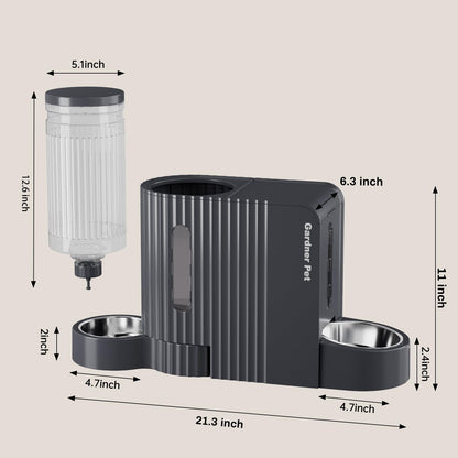 Gardner Pet 2 in 1 Automatic Cat Feeder and Water Dispenser 3L*2, Cat Bowls with Stainless Steel Bowl, Gravity Dog Water Dispenser, 100% BPA-Free, No Electricity Required, Dark Grey