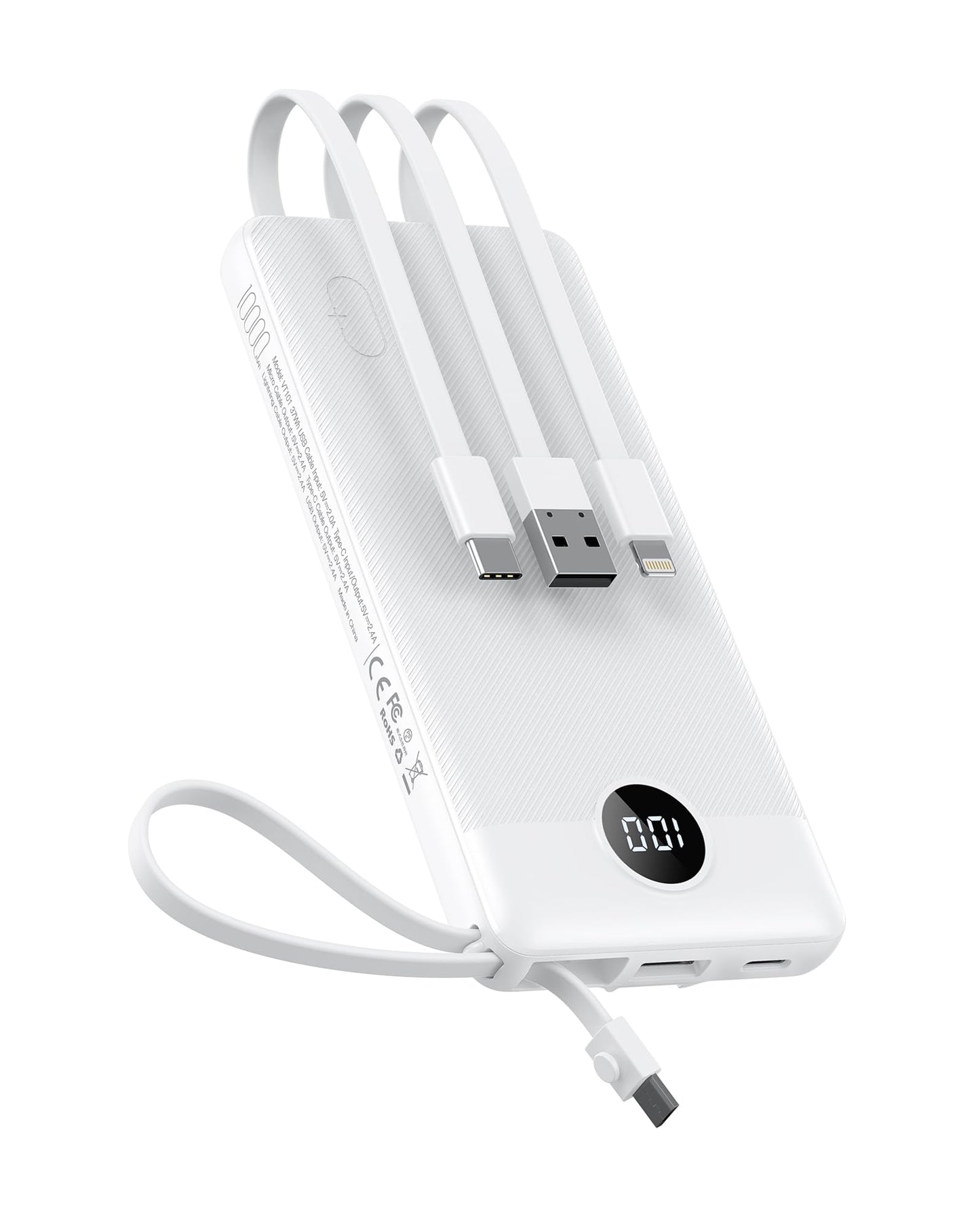 VEEKTOMX Portable Charger Built-in Cables,10000mAh Power Bank for iPhone,Fast Charge USB C Battery Pack Travel Essentials Powerbank Compatible with iPhone 17/16/15/14, Samsung S25/24, Android, etc