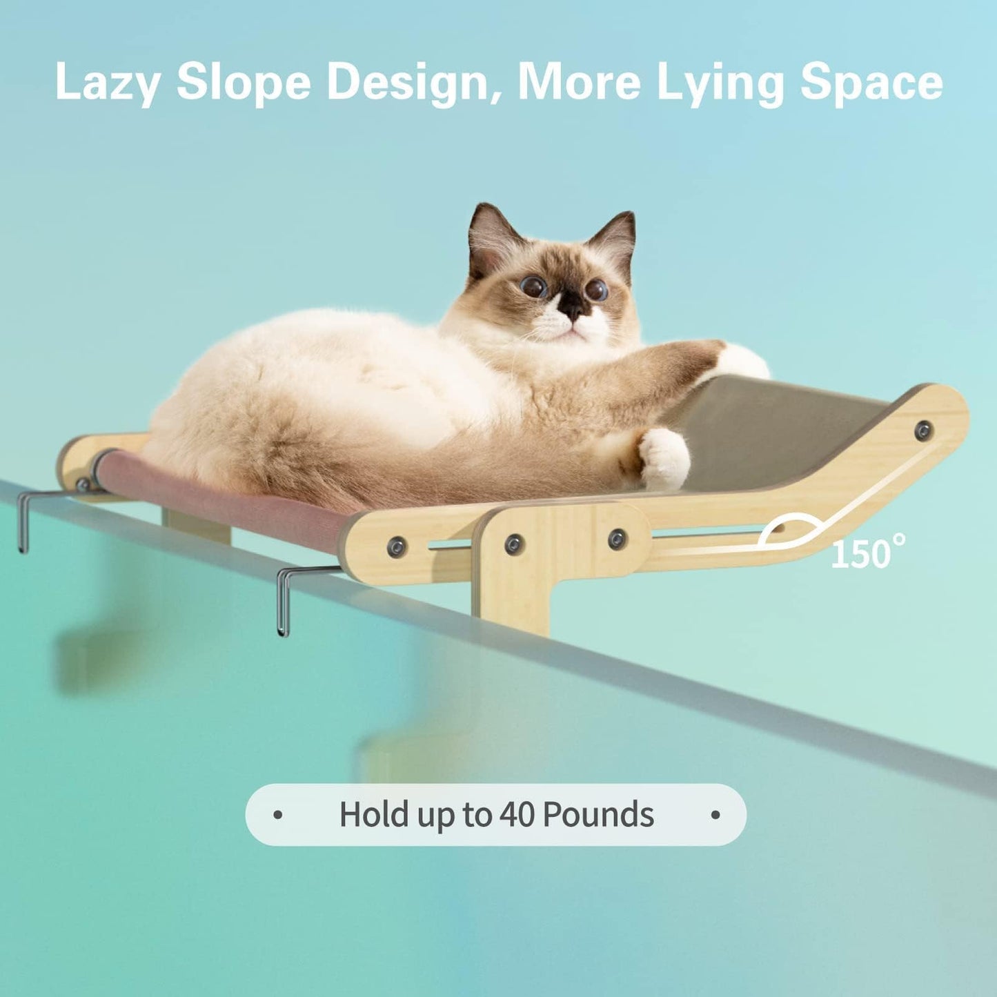 MEWOOFUN Cat Window Perch Lounge Mount Hammock Window Seat Bed Shelves for Indoor Cats No Drilling No Suction Cup (Blue/Grey)