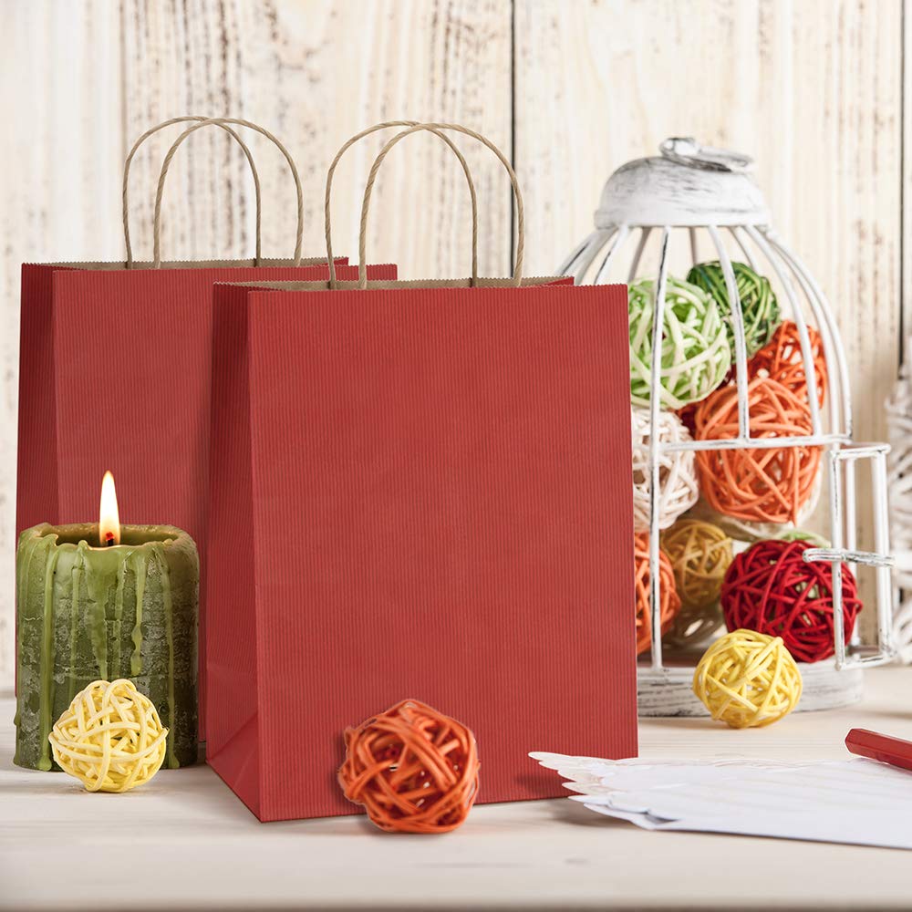 BagDream Gift Bags 8x4.25x10.5 Inches 25Pcs Red Kraft Paper Gift Bags with Handles Bulk, for Retail, Merchandise, Shopping, Recycled Paper Sacks