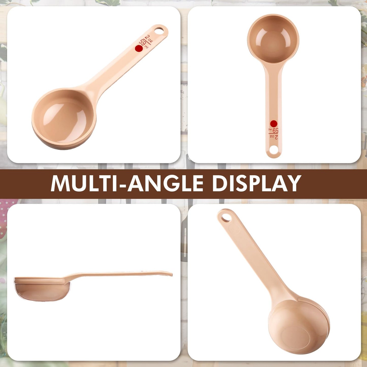 Teenyyou 10 Pcs 2 oz Foodservice Products Measure Spoon with Short Handle Measuring Scoop Miser Food Grade Solid Portion Control Spoon for Oatmeal Creatine Coffee Grains Spices Powders(Beige)