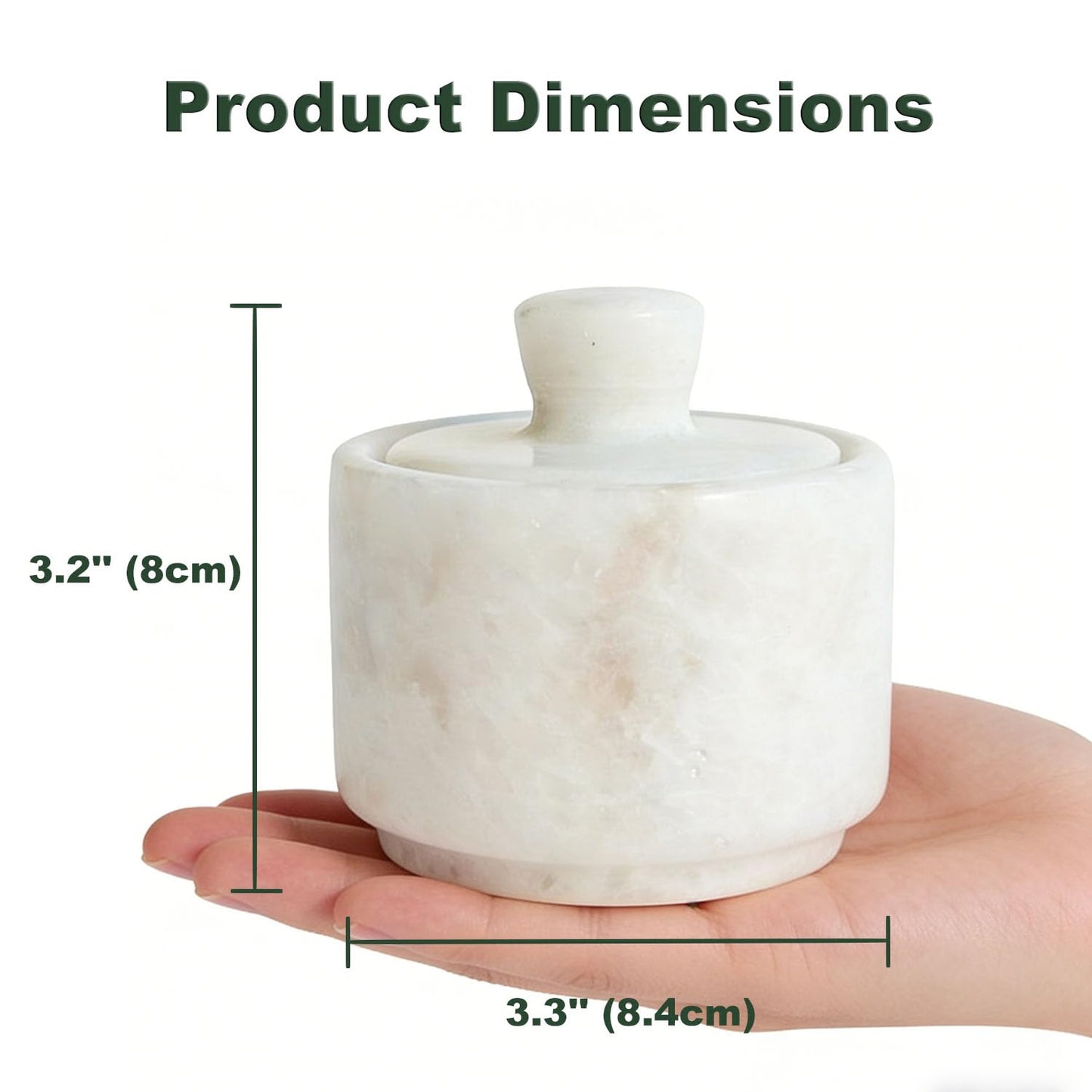 Aturalux Marble Salt Cellar with Lid & Spoon White, 3-Inch Salt Jar, Kitchen Container for Spice, Marble Storage Box, Spice Jar for Counter, Easy Refill Cleaning