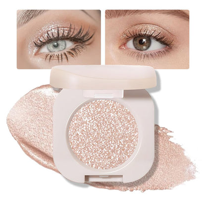 FeiCuiYun Glitter Shimmer Sparkle Eye Shadow Palette Makeup for Old Women, Pearl White Silver Glitter Shimmer Metallic Holographic Iridescent Cream Iridescent Single Monochrome Eyeshadow Makeup, 11