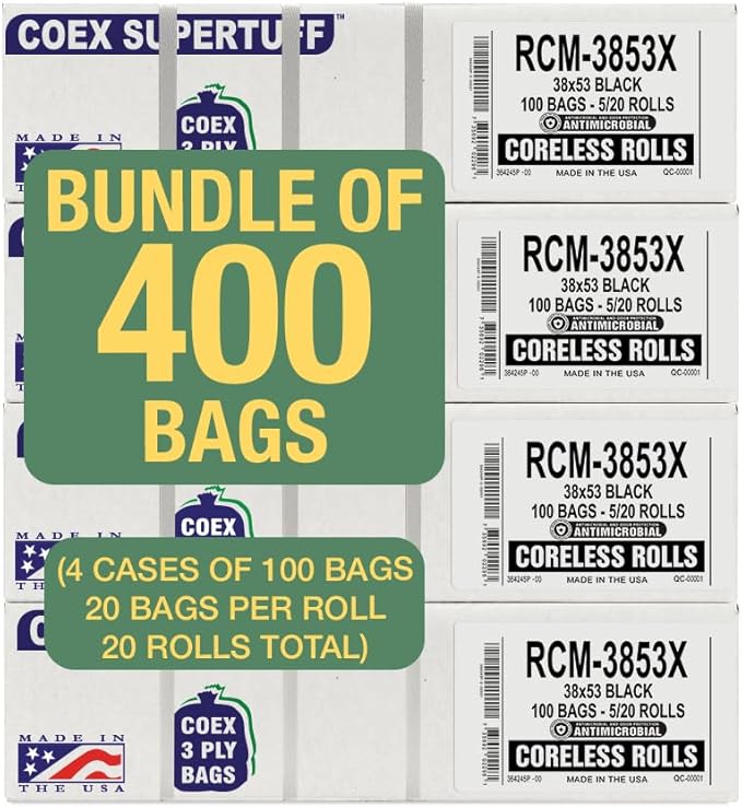 Aluf Plastics - 3 Ply Trash Bags, 44 Gallon, 1.5 Mil
