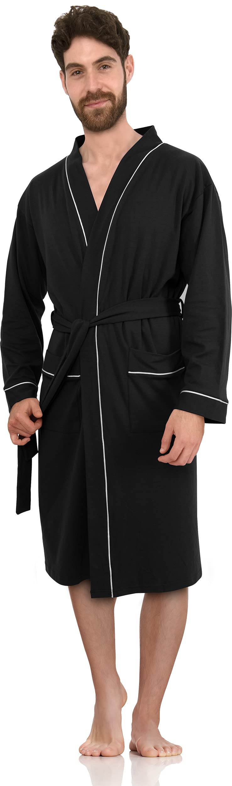 NY Threads Luxurious Men's Knit Robe Cotton Blend Dressing Gown, X-Large, Black
