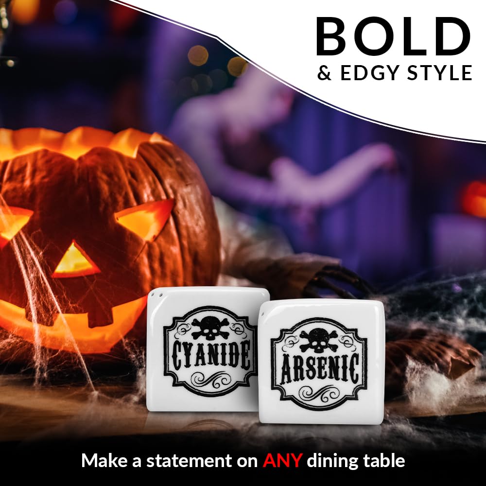 Funny Salt and Pepper Shakers - Arsenic and Cyanide Halloween Decor, Spooky Goth Decor, Gothic Home Decor, Witch Kitchen Accessories, Oddities and Curiosities - Gothic Decor (White)