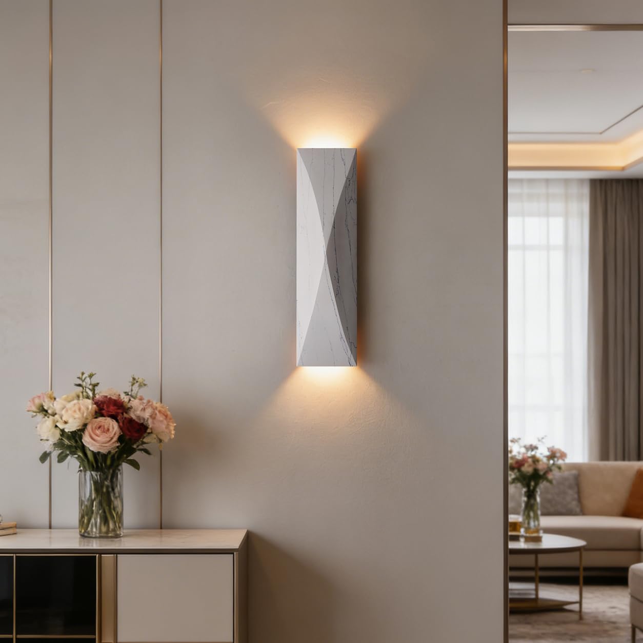 LVLVlech 15.75 Inch Nordic Natural Marble Wall Sconce, Up and Down Lighting, Ideal for Living Room, Bedroom, Staircase and Entryway