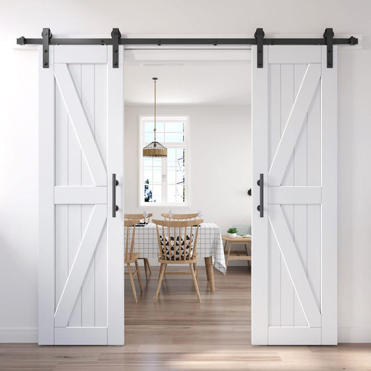 EaseLife 48in x 84in (Double 24in×84in Door) Barn Door with 8FT Sliding Door Hardware & Handle Included,DIY Assemblely,Easy Install,Water-Proof,Apply to Interior Exterior Rooms,K-Frame,White