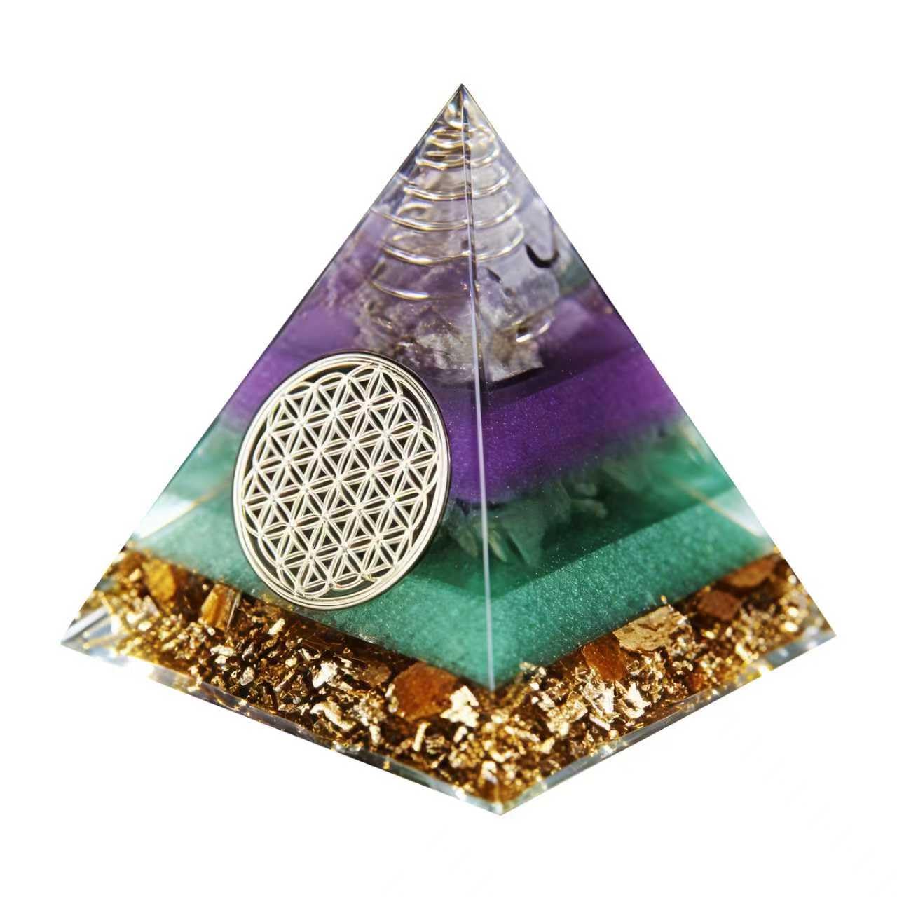Orgone Pyramid - Positive Energy Source for Meditation, Stress Relief, Wealth Attraction | Crystal Pyramid Orgonite with Protection Crystals | Ideal Energy Generator & Stylish Room Decor