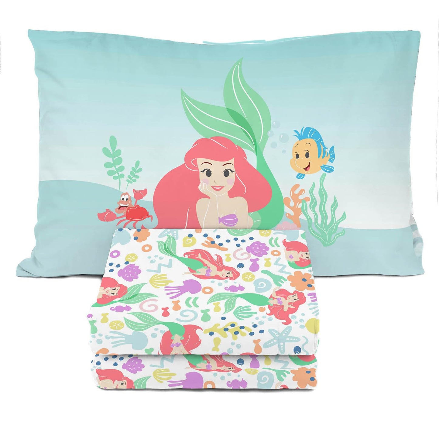 Sunny Side Up Disney The Little Mermaid Twin Sheet Set - 3 Piece Kids Bedding Set Includes Pillow Cover - Super Soft Ariel Microfiber Sheets