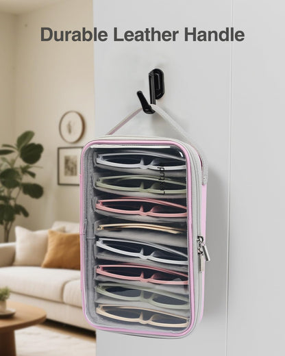 Luxtude Travel Sunglasses Organizer Case for Women Men, Glasses Case Multiple Pairs with Adjustable Slots, Hard Shell Sunglass Storage Cases, Clear Eyeglass Organizer for Multiple Glasses
