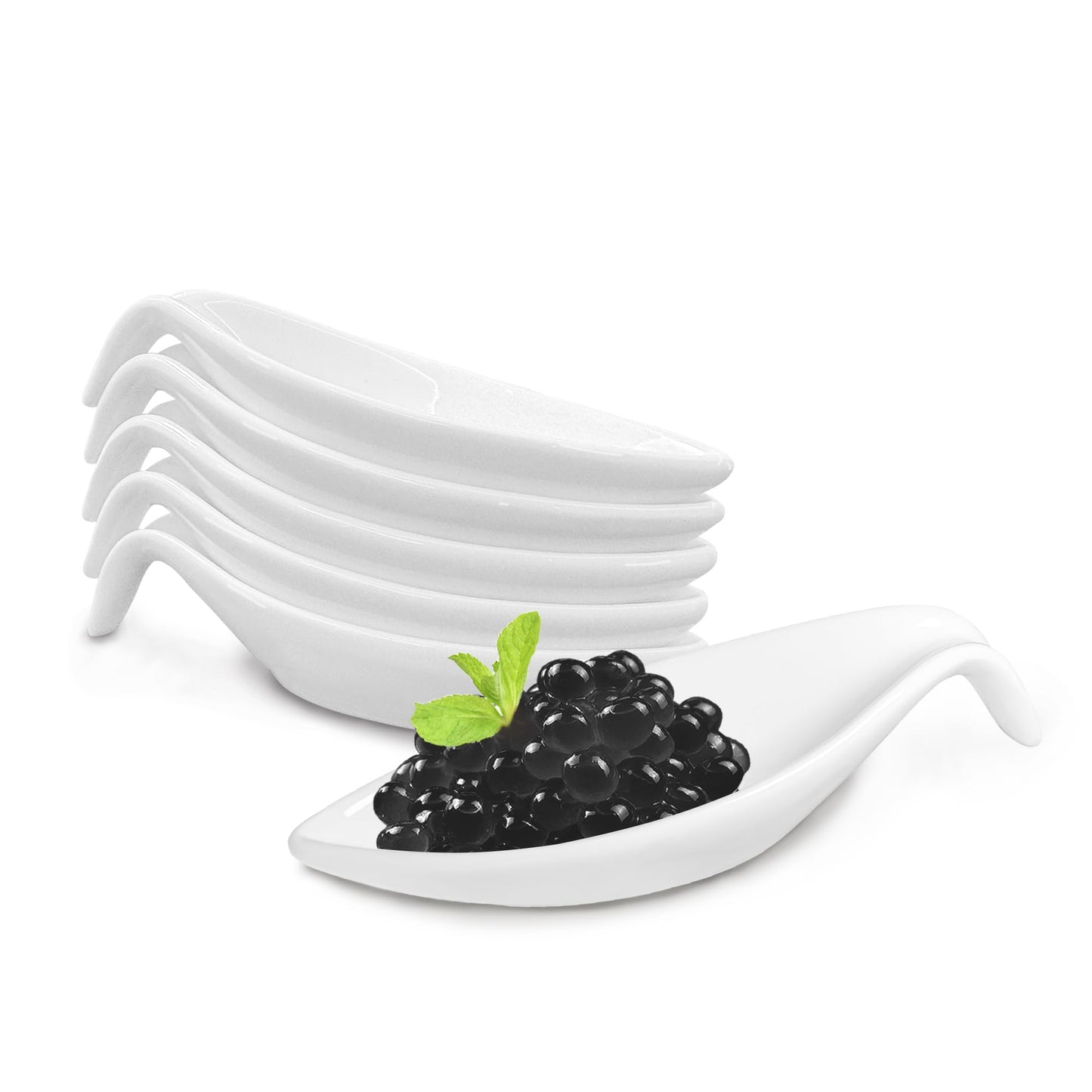 6Pack Porcelain Tasting Spoons,Caviar Bowl,5inch V Shaped Spout Dipping Bowls,Multifunctional Sample Spoons with Handle,for Weddings Party Restaurant Caviar Appetizer Ketchup Sauce