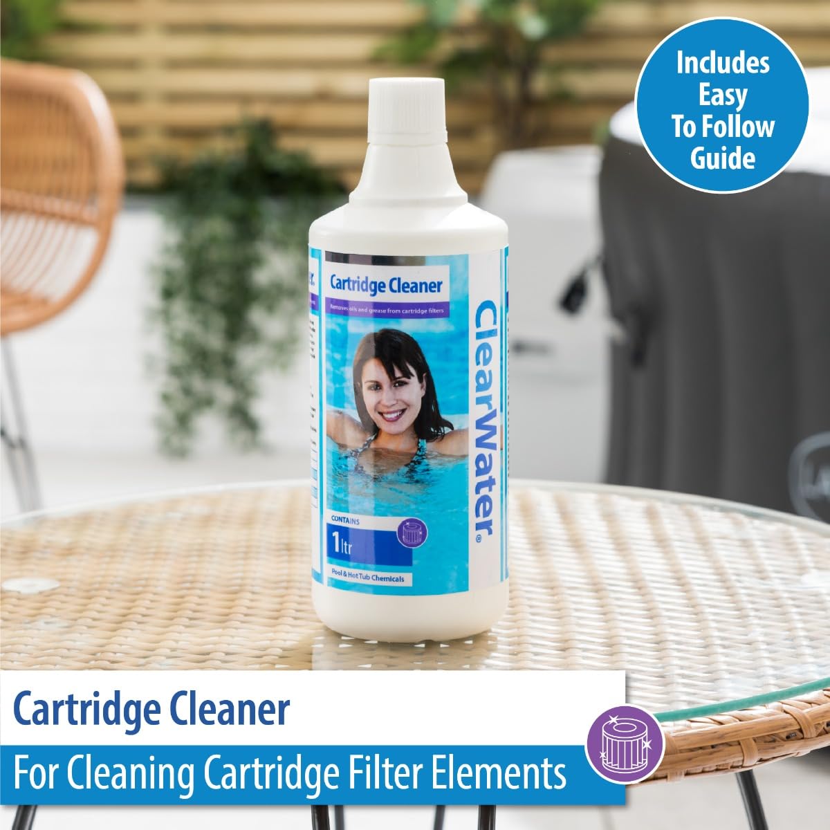 Clearwater Filter Cartridge Cleaner Solution for Hot Tubs and Swimming Pools, Up to 20 Uses, 1 Litre