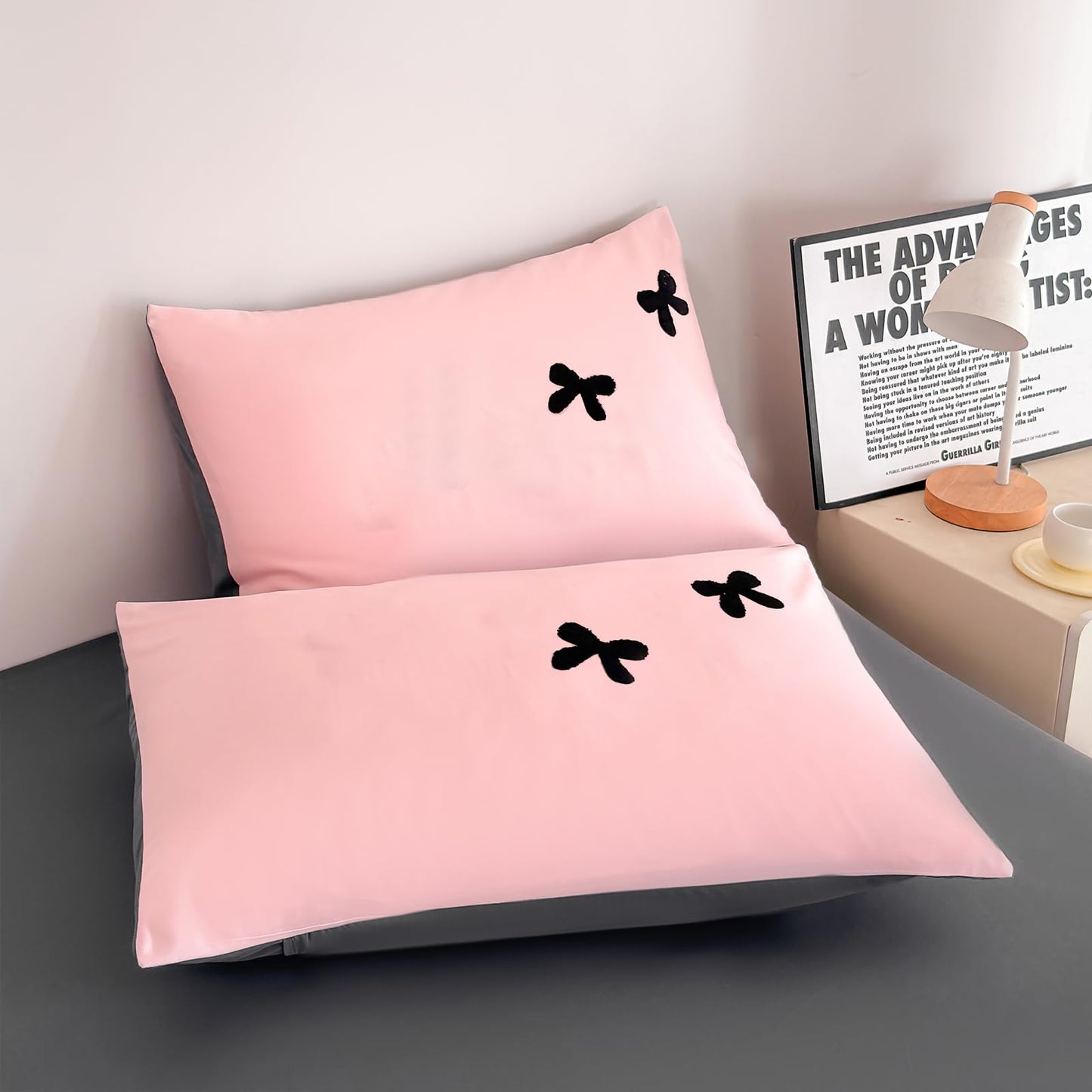 Tailor Shop Twin Comforter Set for Girls 5 Pieces Tufted Chenille Bowknot Embroidery Grey Comforter Pink Bedding Twin Girls Comforter