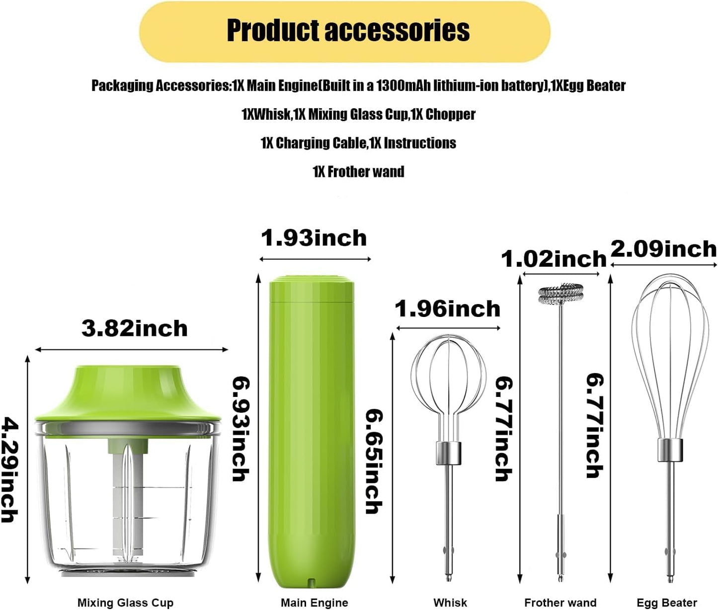 4-in-1 Electric Hand Mixer, Electric Whisk, Mini Onion Chopper 10Oz, Small Cordless Hand Blender, Milk Frother Wand for Coffee, Matcha, 4 Speed Rechargeable Food Processor for Baby Food Maker