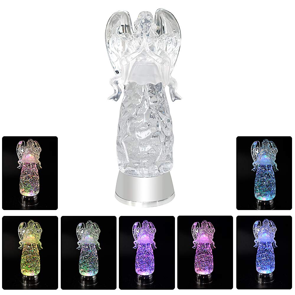 Wondise Color Changing Angel Lighted Snow Globe Water Lamp with 6 Hour Timer, 11 Inches LED Angel Lights Battery Operated Swirling Glitter Christmas Home Decor(Angel Praying Figurine)