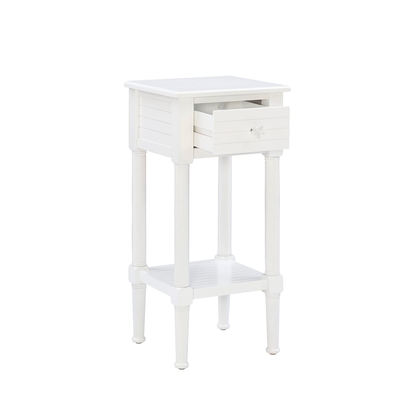 Linon Raleigh White Small Accent Table with Starfish Knobs