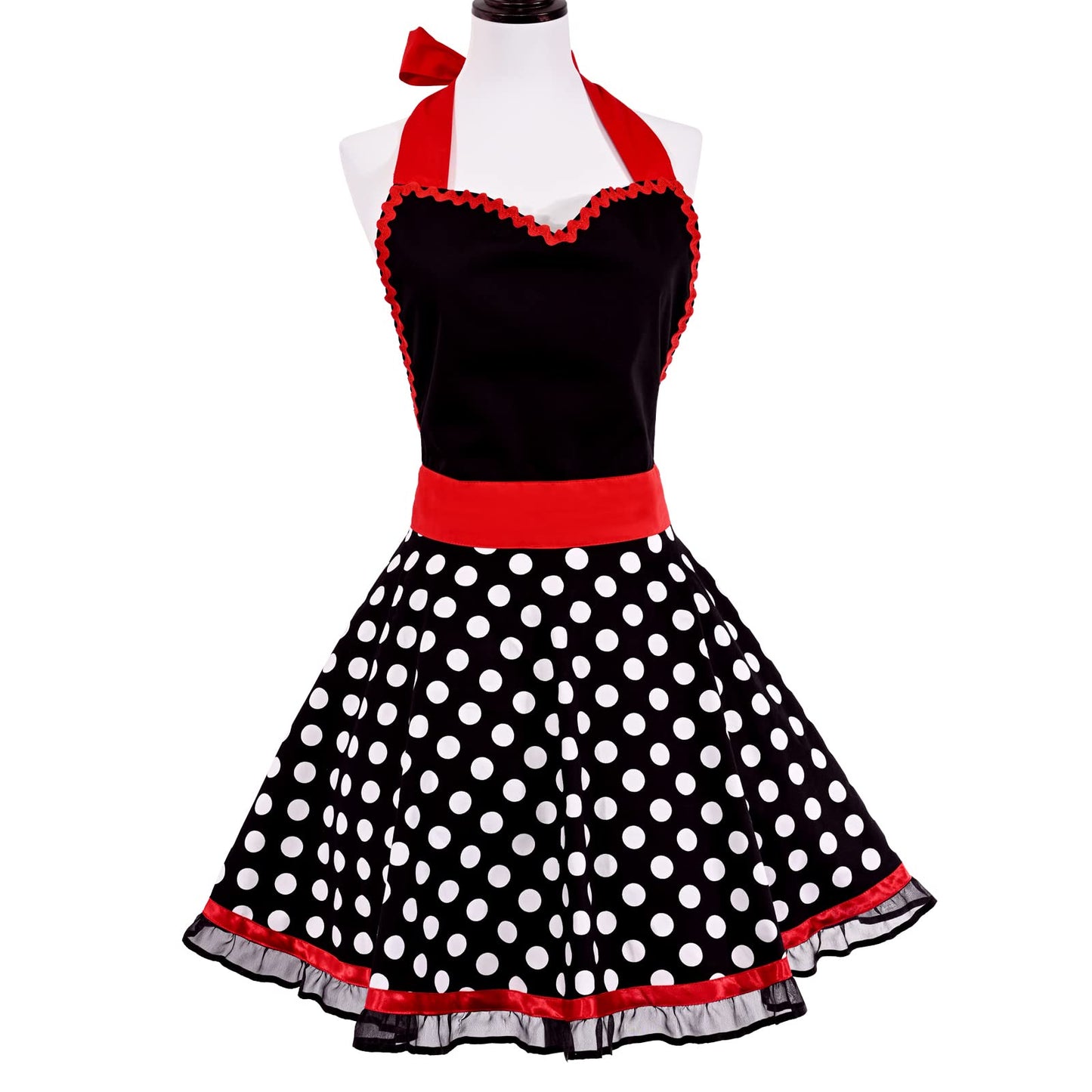 Violet Mist Cute Sweetheart Vintage Apron for Women Girls Polka Dot Retro Stylish Apron Sexy Black Dress 50s Aprons Lace Ruffle Adjustable Neck Strap Flirty Aprons Halloween Christmas Mothers Gifts