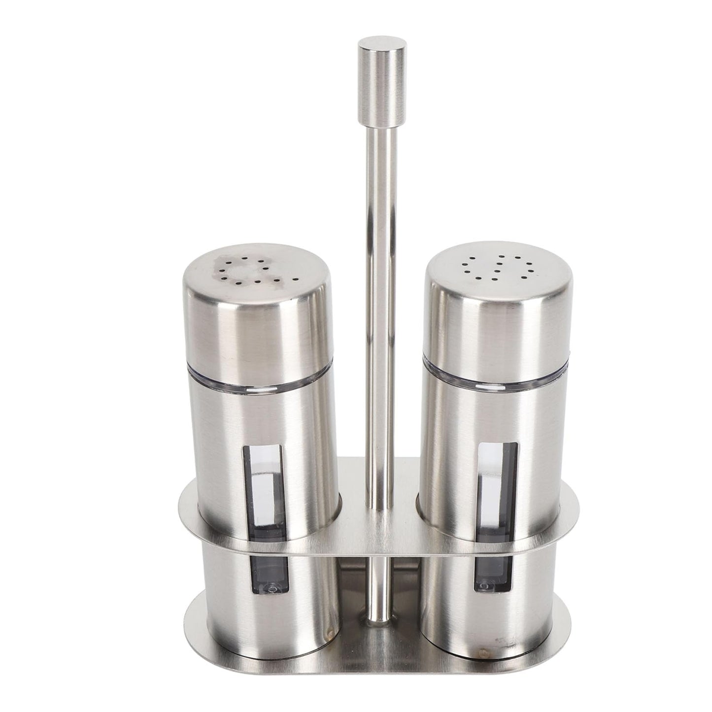 Salt and Pepper Shakers with Holder, Stainless Steel Salt Shaker with Base Stand Sugar Seasoning Bottle Jar for Kitchen Restaurant